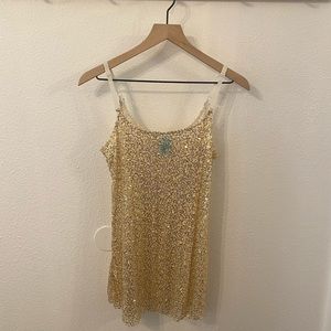 Gold Sequin Tank Top Slip Layering Piece